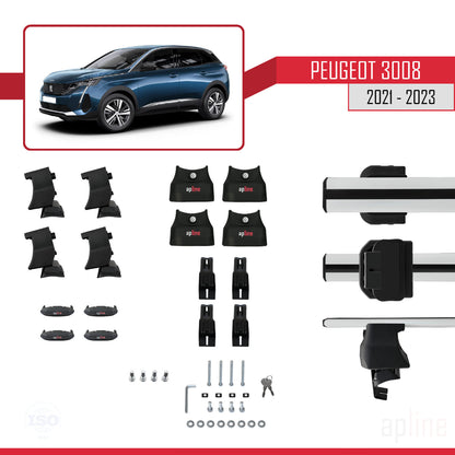 Compatible avec Peugeot 3008 II (P84) Post-Facelift 2021-2023 ACE-4 Barres de Toit Railing Porte-Bagages de Voiture Gris Aluminium 2 Barres