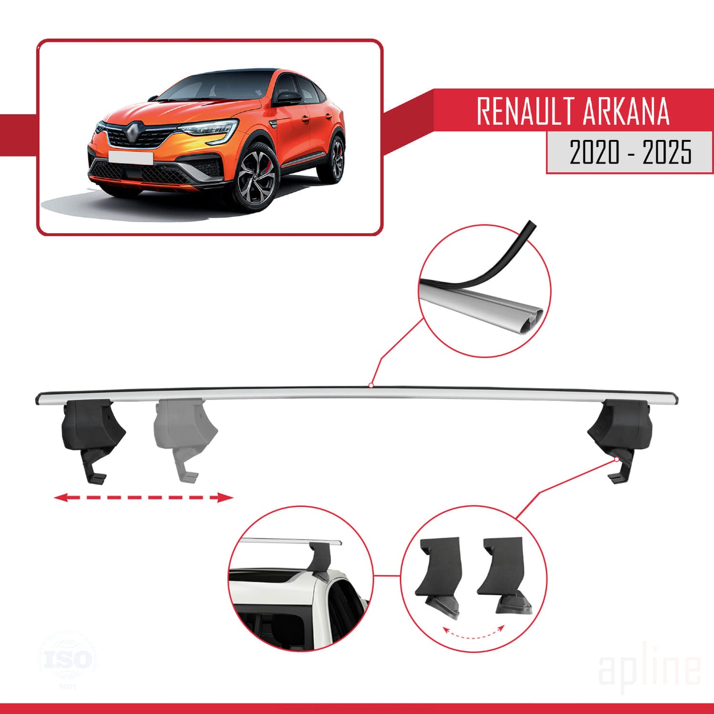 Compatible avec Renault Arkana 2020-2025 ACE-4 Barres de Toit Railing Porte-Bagages de Voiture Gris Aluminium 2 Barres