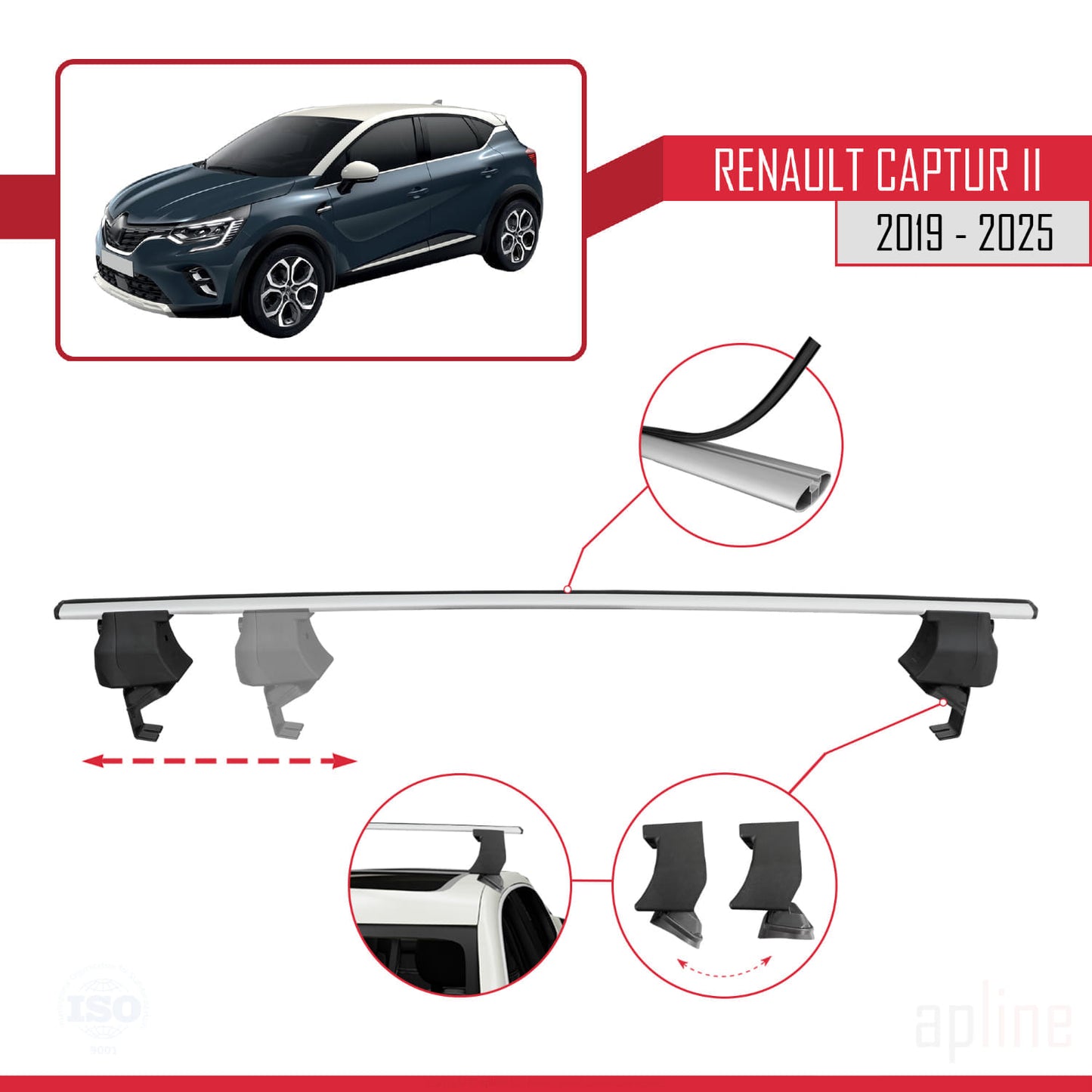 Compatible avec Renault Captur 2 2019-2025 ACE-4 Barres de Toit Railing Porte-Bagages de Voiture Gris Aluminium 2 Barres