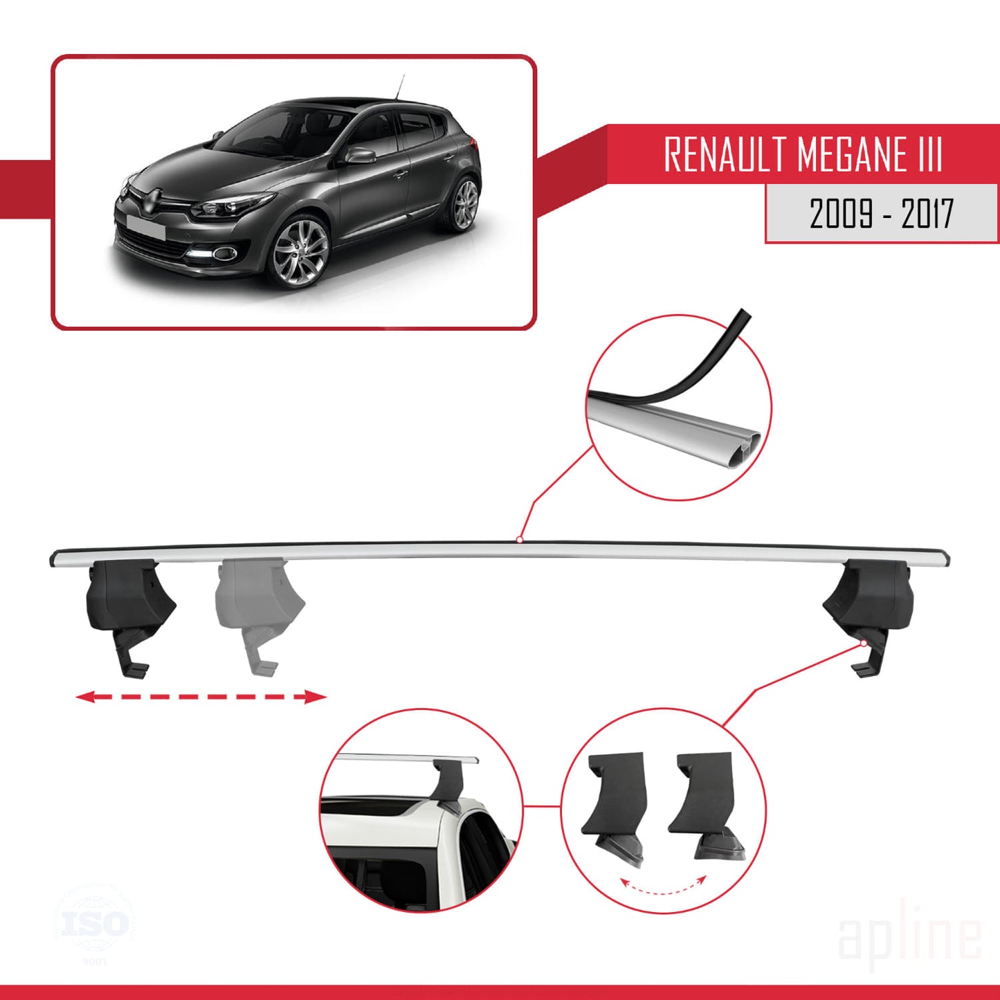Compatible avec Renault Megane 3 2009-2017 ACE-4 Barres de Toit Railing Porte-Bagages de Voiture Gris Aluminium 2 Barres