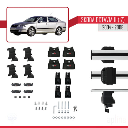 Compatible avec Skoda Octavia 2 (1Z) Pre-Facelift 2004-2008 ACE-4 Barres de Toit Railing Porte-Bagages de Voiture Gris Aluminium 2 Barres