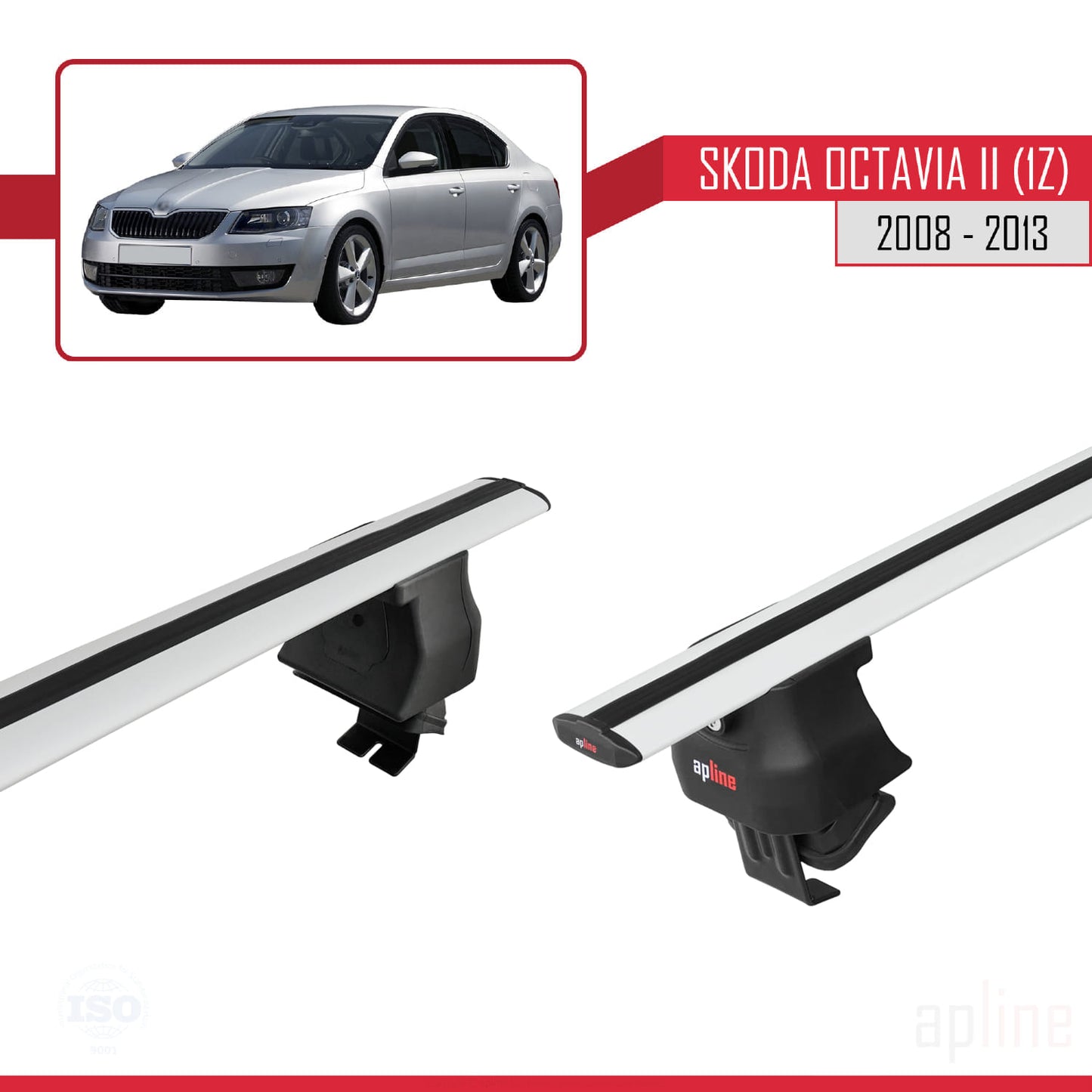 Compatible avec Skoda Octavia 2 (1Z) Post-Facelift 2008-2013 ACE-4 Barres de Toit Railing Porte-Bagages de Voiture Gris Aluminium 2 Barres