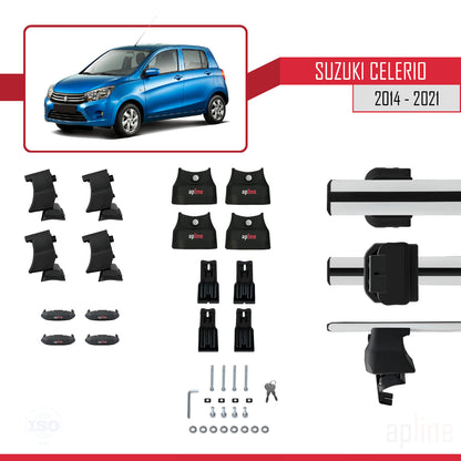 Compatible avec Suzuki Celerio 2 (FE) 2014-2021 ACE-4 Barres de Toit Railing Porte-Bagages de Voiture Gris Aluminium 2 Barres