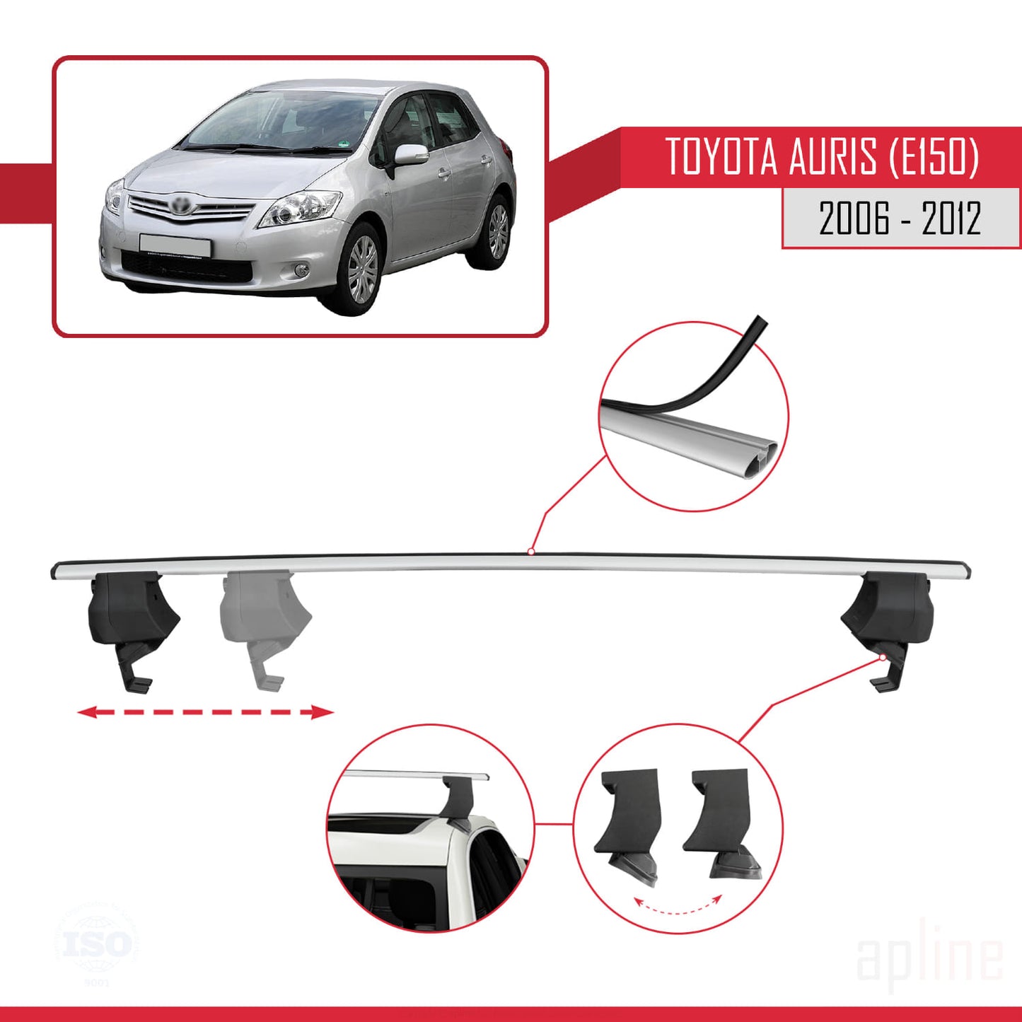 Compatible avec Toyota Auris (E150) 2006-2012 ACE-4 Barres de Toit Railing Porte-Bagages de Voiture Gris Aluminium 2 Barres
