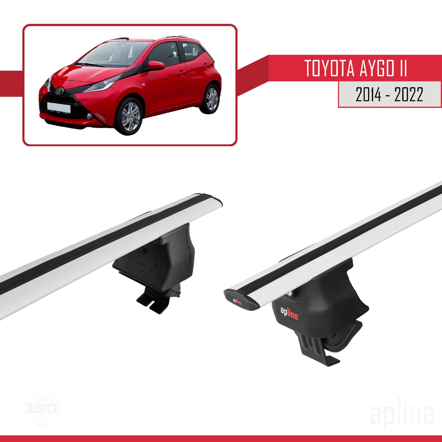 Compatible avec Toyota Aygo 2 2014-2022 ACE-4 Barres de Toit Railing Porte-Bagages de Voiture Gris Aluminium 2 Barres