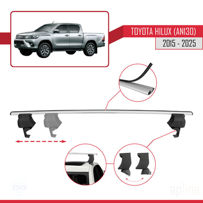 Compatible avec Toyota Hilux 8 (AN130) 2015-2025 ACE-4 Barres de Toit Railing Porte-Bagages de Voiture Gris Aluminium 2 Barres