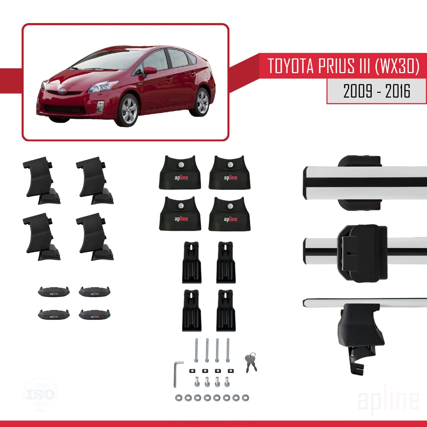 Compatible avec Toyota Prius 3 (XW30) 2009-2016 ACE-4 Barres de Toit Railing Porte-Bagages de Voiture Gris Aluminium 2 Barres