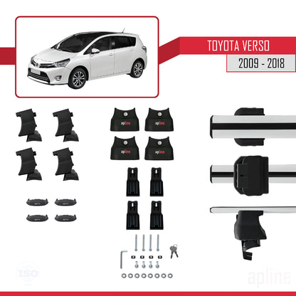 Compatible avec Toyota Verso (AR20) 2009-2018 ACE-4 Barres de Toit Railing Porte-Bagages de Voiture Gris Aluminium 2 Barres