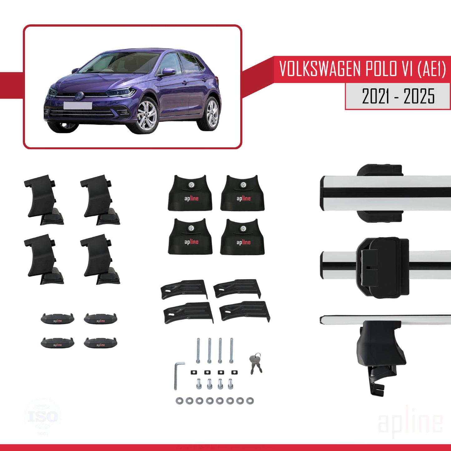 Compatible avec Volkswagen Polo 6 (AE1) Post-Facelift 2021-2025 ACE-4 Barres de Toit Railing Porte-Bagages de Voiture Gris Aluminium 2 Barres