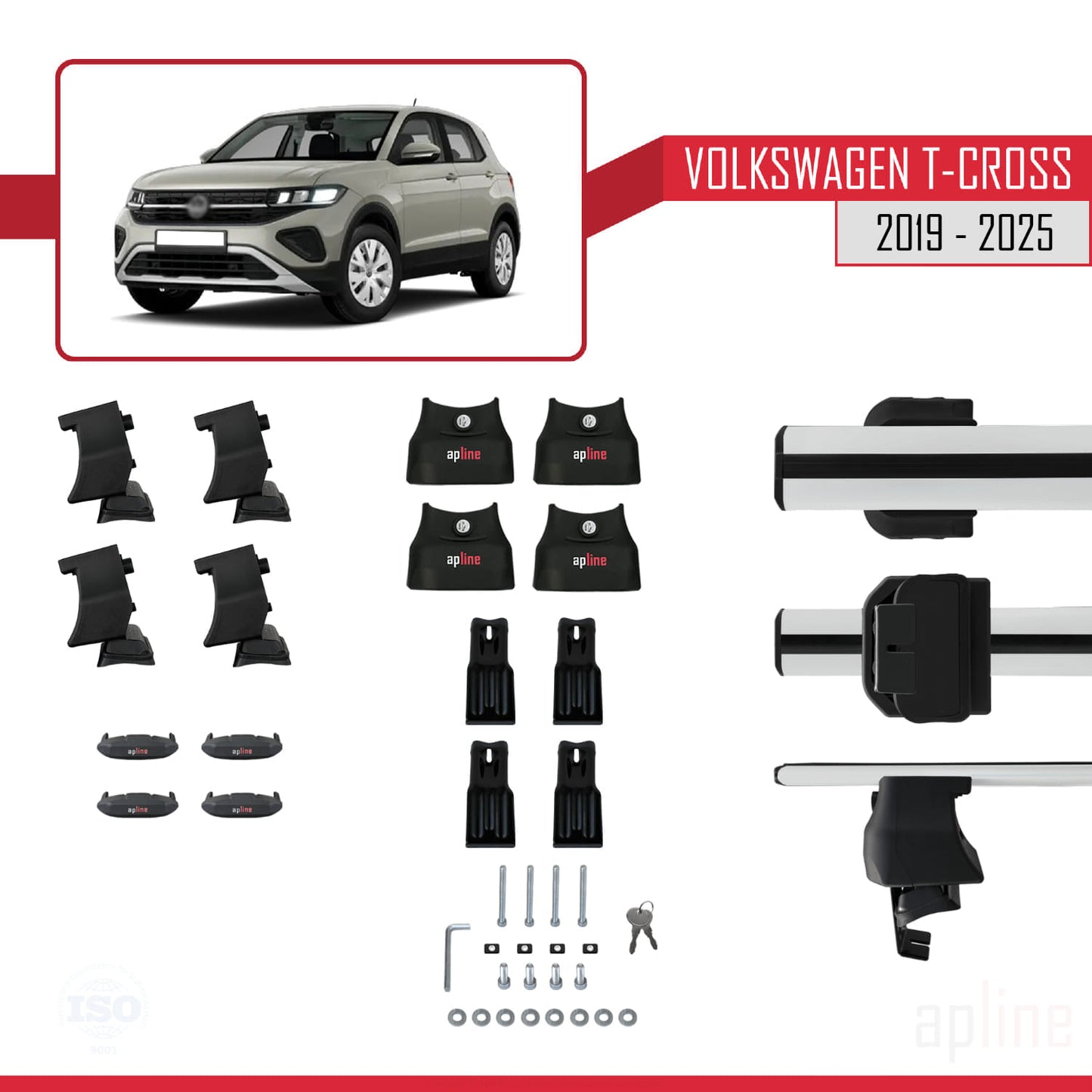 Compatible avec Volkswagen T-Cross (C11) 2019-2025 ACE-4 Barres de Toit Railing Porte-Bagages de Voiture Gris Aluminium 2 Barres