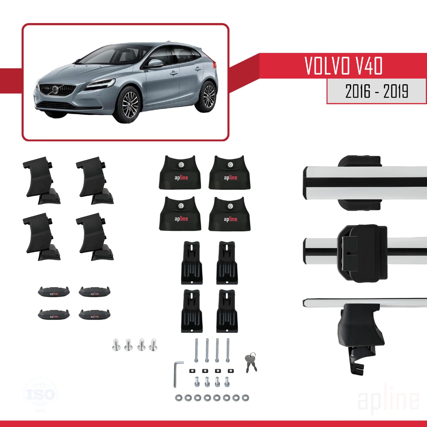 Compatible avec Volvo V40 Post-Facelift 2016-2019 ACE-4 Barres de Toit Railing Porte-Bagages de Voiture Gris Aluminium 2 Barres