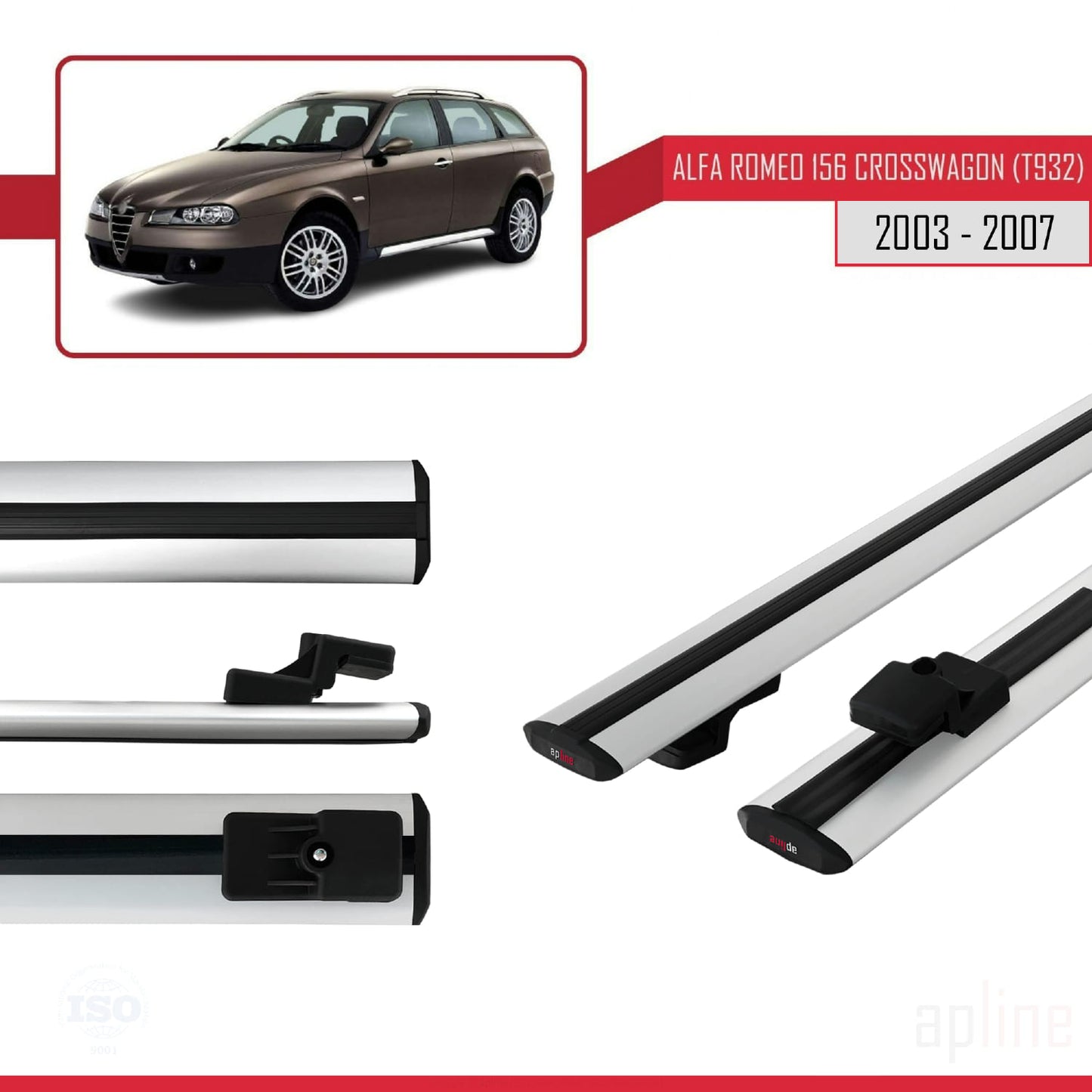 Compatible avec Alfa Romeo 156 (T932) Crosswagon 2003-2007 BASIC Model Barres de Toit Railing Porte-Bagages de Voiture Gris Aluminium 2 Barres