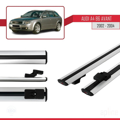 Compatible avec A4 (B6) Avant 2002-2004 BASIC Model Barres de Toit Railing Porte-Bagages de Voiture Gris Aluminium 2 Barres