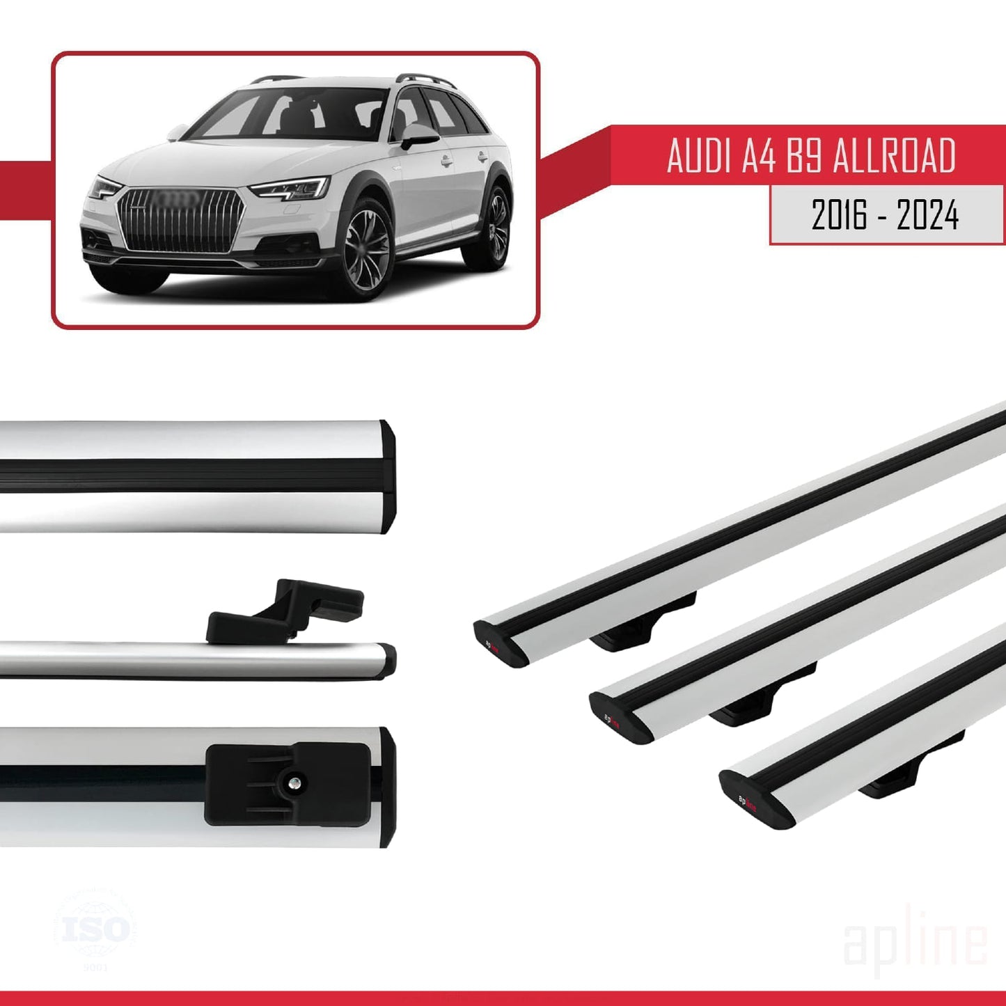 Compatible avec A4 (B9) Allroad 2016-2024 BASIC Model Barres de Toit Railing Porte-Bagages de Voiture Gris Aluminium 3 Barres