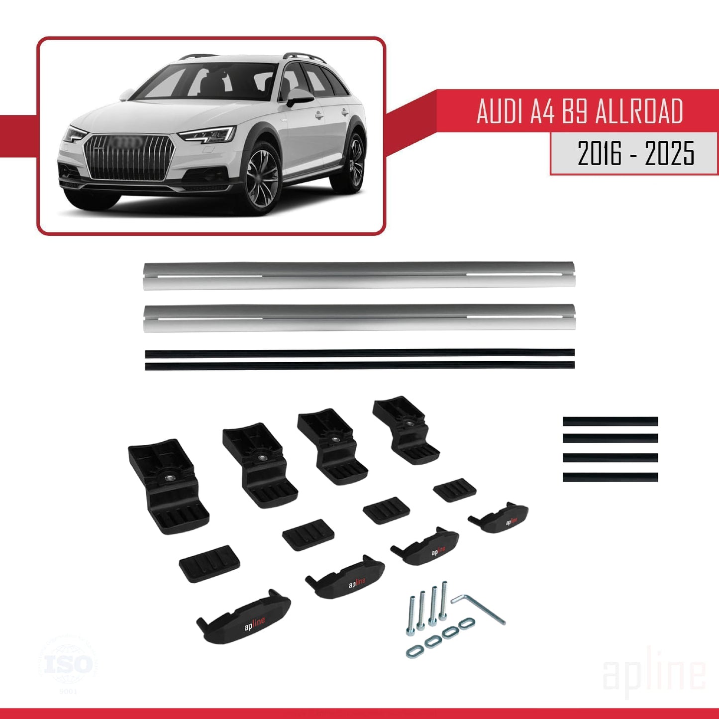 Kompatibel mit A4 (B9) Allroad 2016-2025 Basismodell Dachgepäckträger, graues Aluminium, 2 Stangen