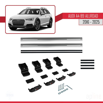 Kompatibel mit A4 (B9) Allroad 2016-2025 Basismodell Dachgepäckträger, graues Aluminium, 2 Stangen
