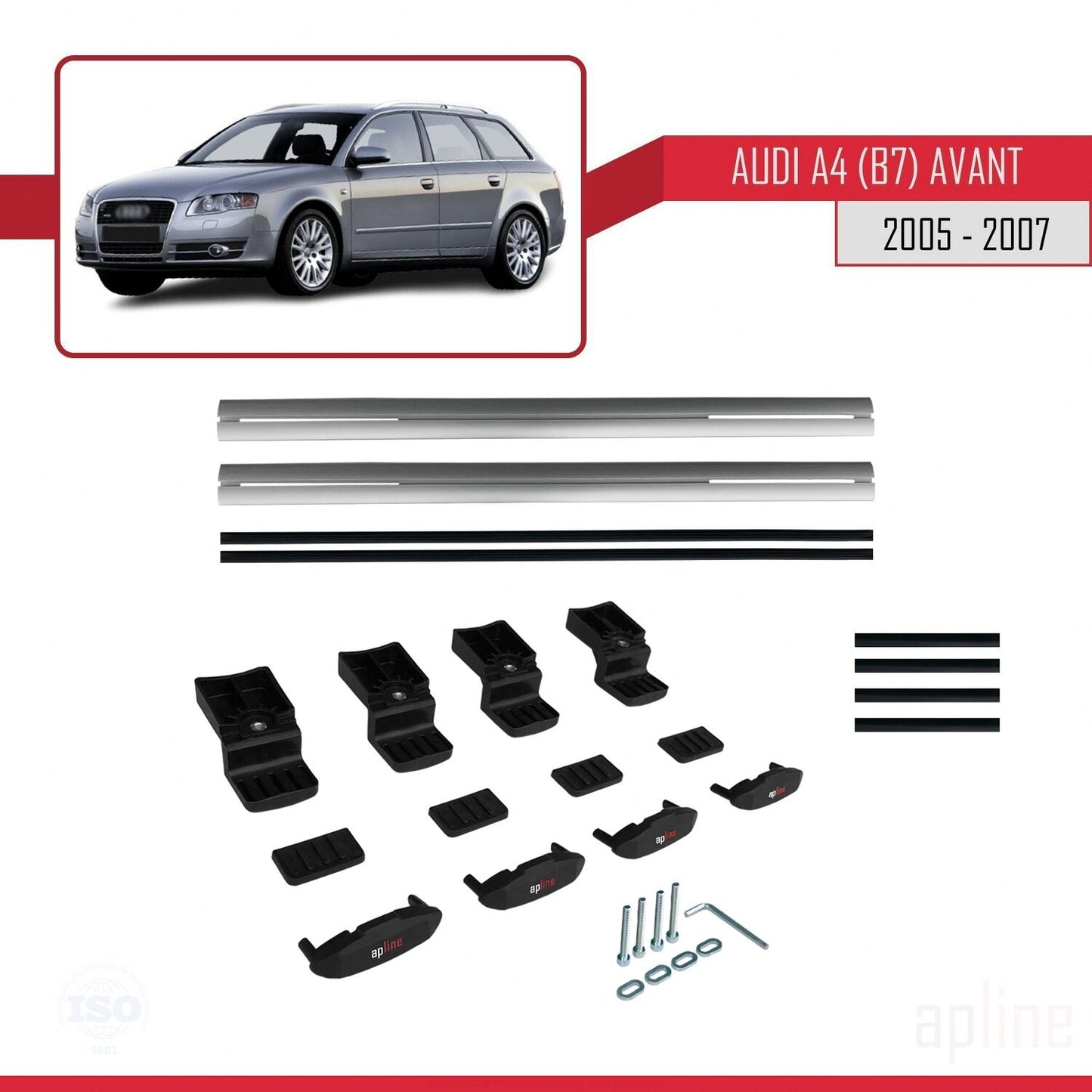 Compatible avec A4 (B7) Avant 2005-2007 BASIC Model Barres de Toit Railing Porte-Bagages de Voiture Gris Aluminium 2 Barres