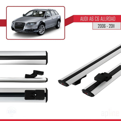 Compatible avec A6 (C6) Allroad 2006-2011 BASIC Model Barres de Toit Railing Porte-Bagages de Voiture Gris Aluminium 2 Barres