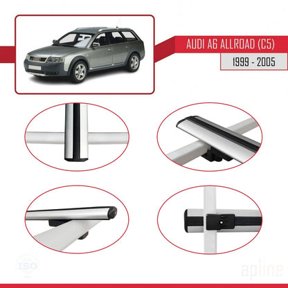Compatibile con A6 (C5) Allroad 1999-2005 modello BASIC Barre portatutto per auto Portapacchi in alluminio grigio 2 barre