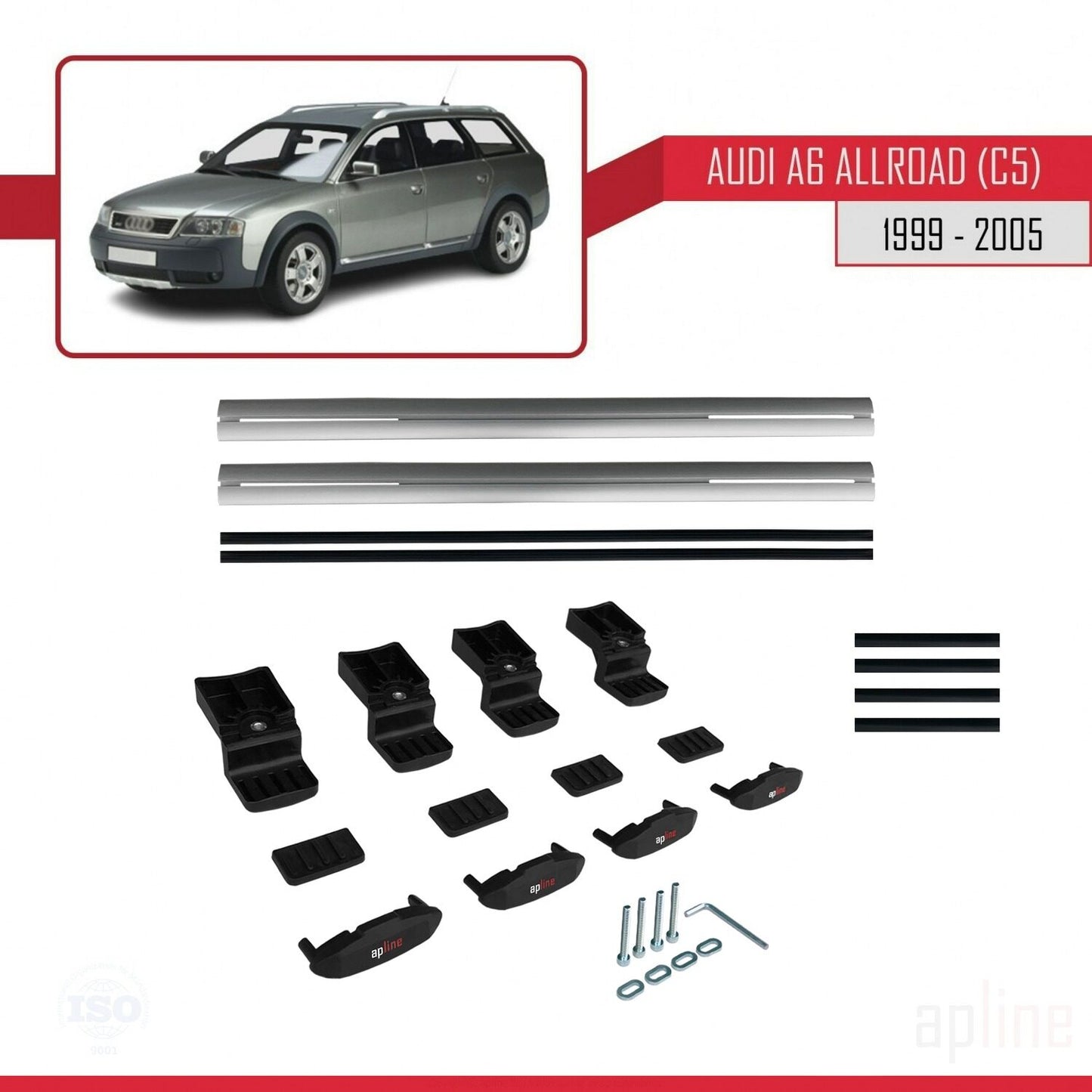 Compatibile con A6 (C5) Allroad 1999-2005 modello BASIC Barre portatutto per auto Portapacchi in alluminio grigio 2 barre
