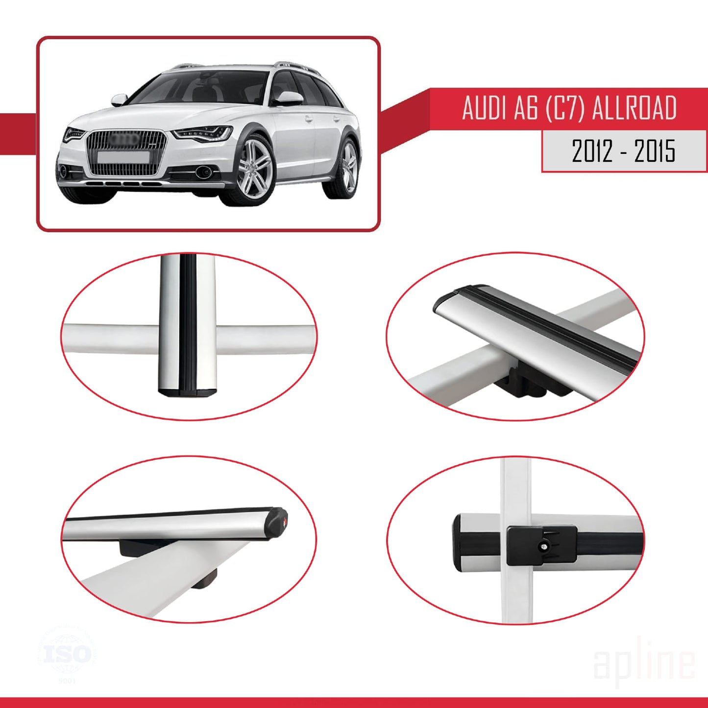 Compatible avec A6 (C7) Allroad 2012-2015 BASIC Model Barres de Toit Railing Porte-Bagages de Voiture Gris Aluminium 2 Barres