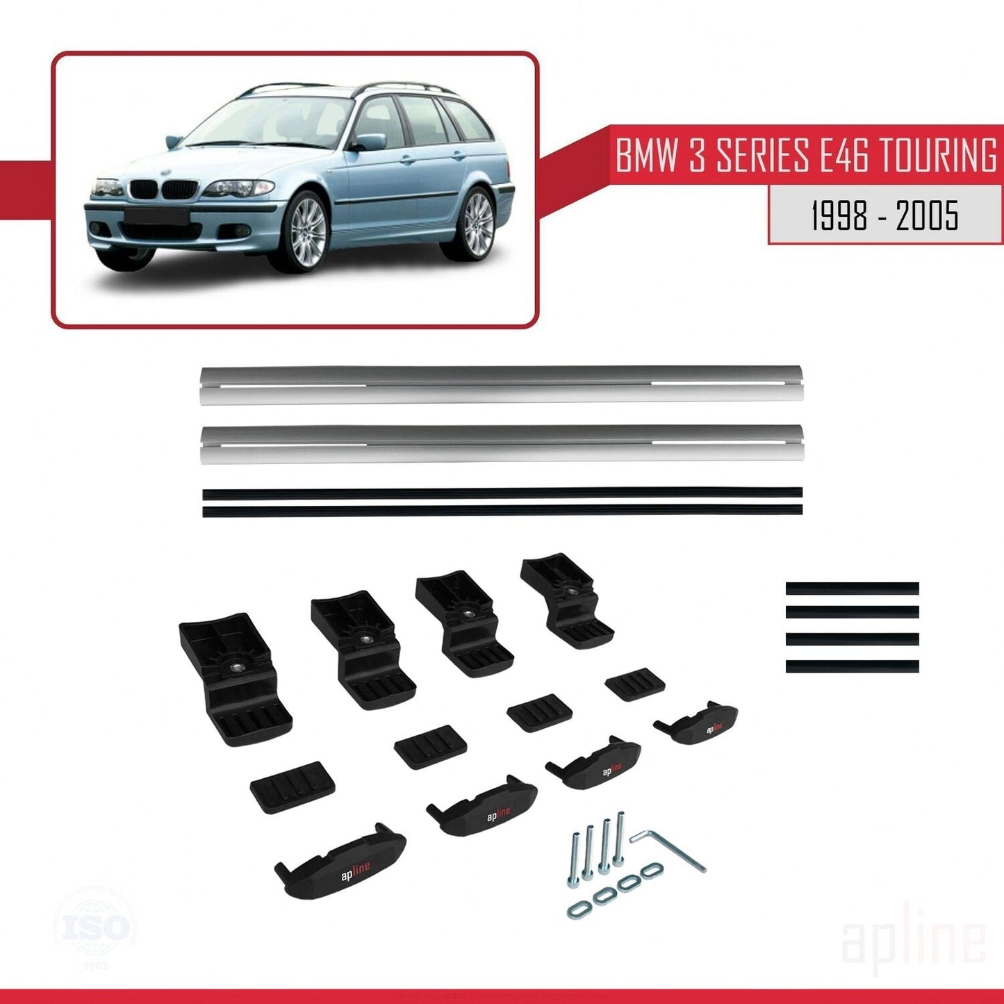 Compatibile con BMW Serie 3 (E46) Touring 1999-2005 modello BASIC Barre portatutto per auto Portapacchi in alluminio grigio 2 barre