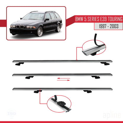 Compatible avec BMW Série 5 (E39) Touring 1997-2003 BASIC Model Barres de Toit Railing Porte-Bagages de Voiture Gris Aluminium 3 Barres