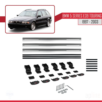 Compatible avec BMW Série 5 (E39) Touring 1997-2003 BASIC Model Barres de Toit Railing Porte-Bagages de Voiture Gris Aluminium 3 Barres