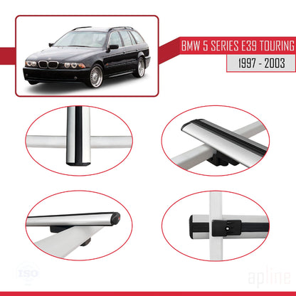 Compatible avec BMW Série 5 (E39) Touring 1997-2003 BASIC Model Barres de Toit Railing Porte-Bagages de Voiture Gris Aluminium 2 Barres