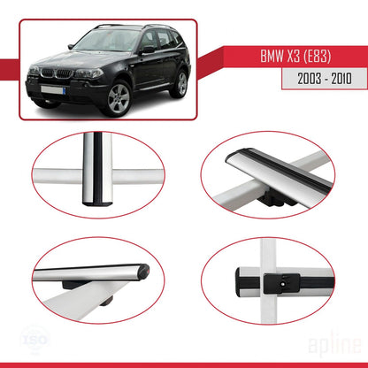 Compatibile con BMW X3 (E83) 2003-2010 modello BASIC Barre portatutto per auto Portapacchi in alluminio grigio 3 barre
