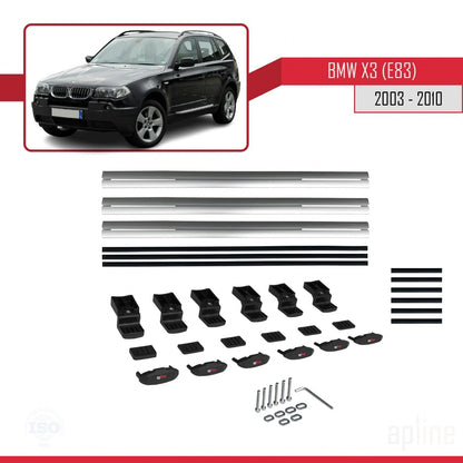 Compatibile con BMW X3 (E83) 2003-2010 modello BASIC Barre portatutto per auto Portapacchi in alluminio grigio 3 barre
