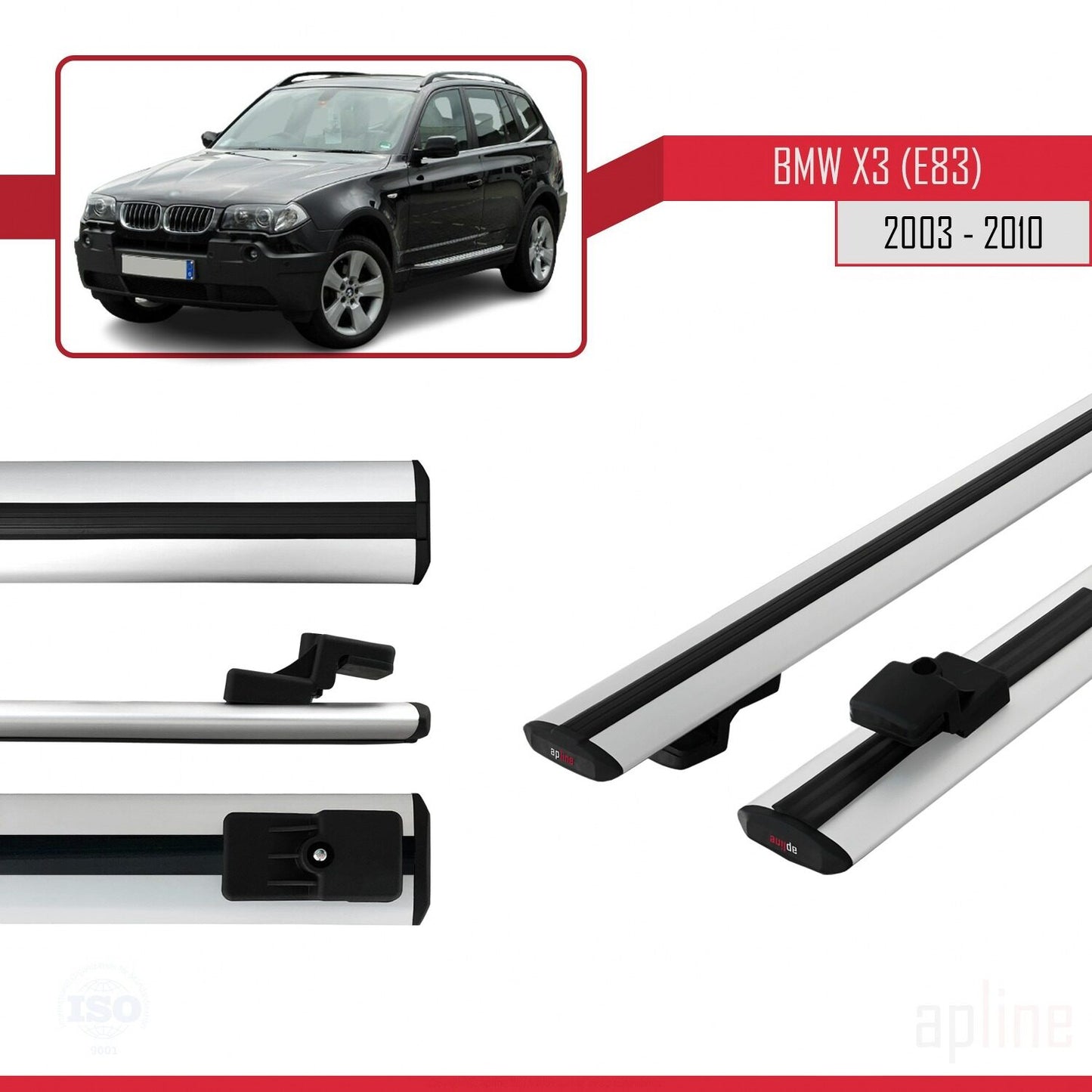 Compatibile con BMW X3 (E83) 2003-2010 modello BASIC Barre portatutto per auto Portapacchi in alluminio grigio 2 barre