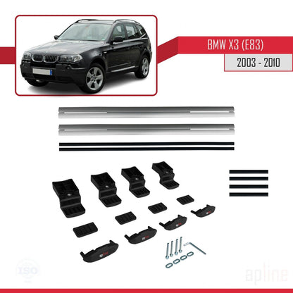 Compatibile con BMW X3 (E83) 2003-2010 modello BASIC Barre portatutto per auto Portapacchi in alluminio grigio 2 barre