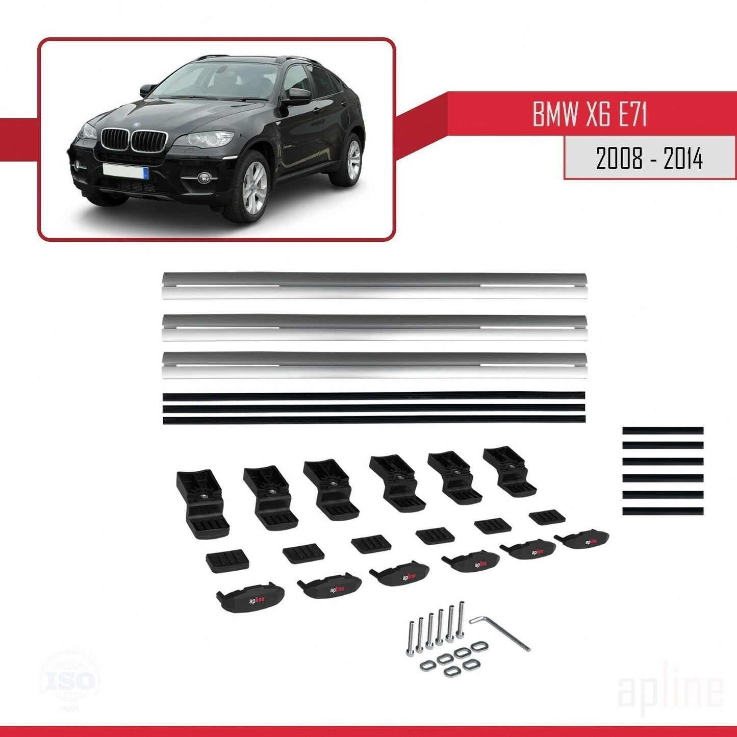 Compatible avec BMW X6 (E71) 2008-2014 BASIC Model Barres de Toit Railing Porte-Bagages de Voiture Gris Aluminium 3 Barres