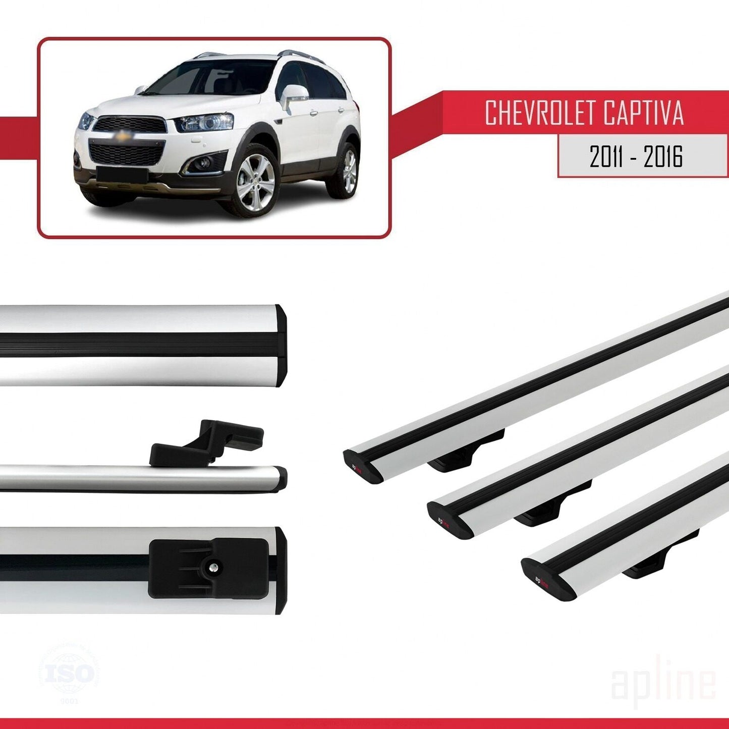 Compatible avec Chevrolet Captiva 2011-2015 BASIC Model Barres de Toit Railing Porte-Bagages de Voiture Gris Aluminium 3 Barres