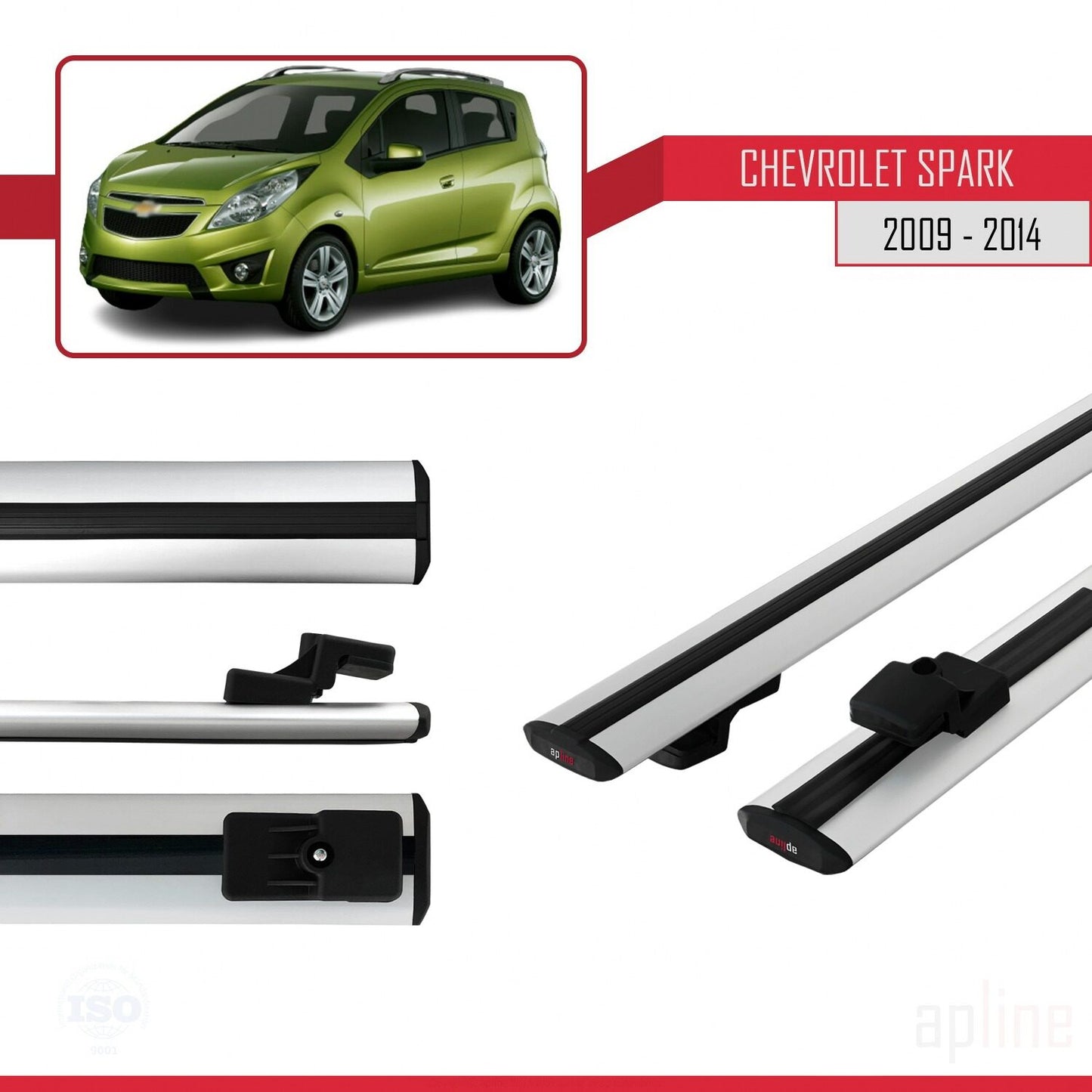 Compatible avec Chevrolet Spark (M300) 2009-2014 BASIC Model Barres de Toit Railing Porte-Bagages de Voiture Gris Aluminium 2 Barres