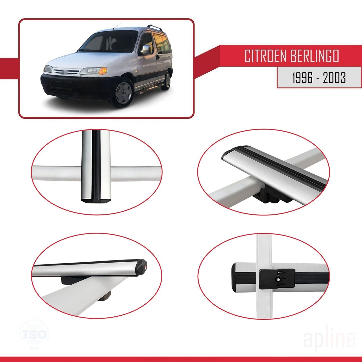 Compatible avec Citroen Berlingo (M49) 1996-2003 BASIC Model Barres de Toit Railing Porte-Bagages de Voiture Gris Aluminium 3 Barres
