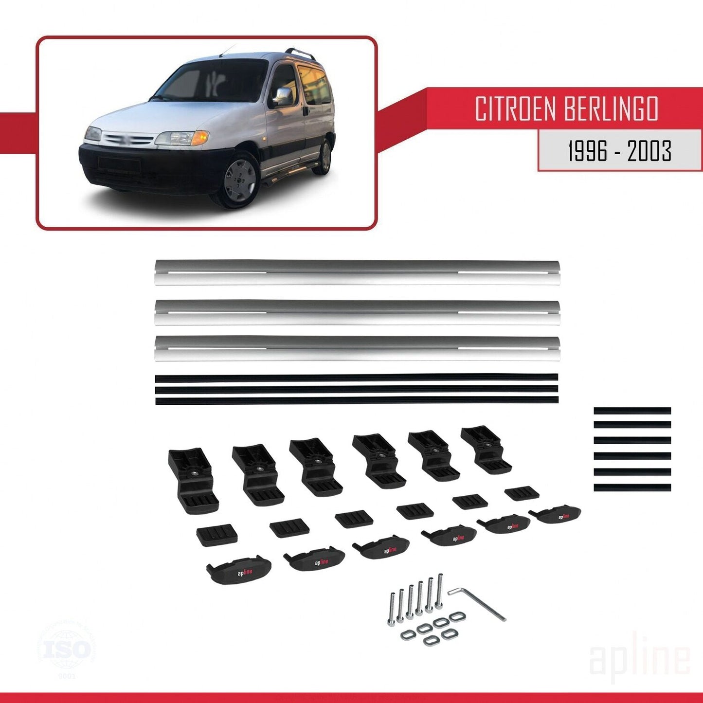 Compatible avec Citroen Berlingo (M49) 1996-2003 BASIC Model Barres de Toit Railing Porte-Bagages de Voiture Gris Aluminium 3 Barres