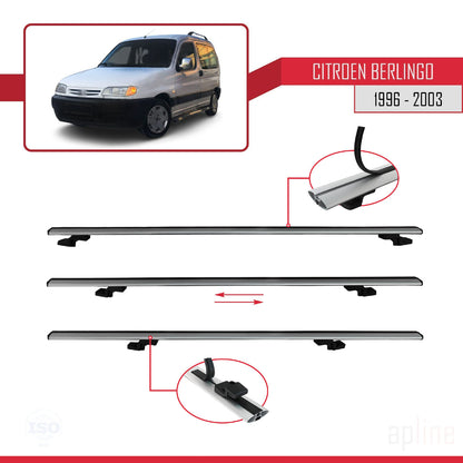 Compatible avec Citroen Berlingo (M49) 1996-2003 BASIC Model Barres de Toit Railing Porte-Bagages de Voiture Gris Aluminium 4 Barres