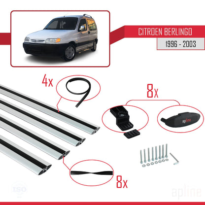 Compatible avec Citroen Berlingo (M49) 1996-2003 BASIC Model Barres de Toit Railing Porte-Bagages de Voiture Gris Aluminium 4 Barres
