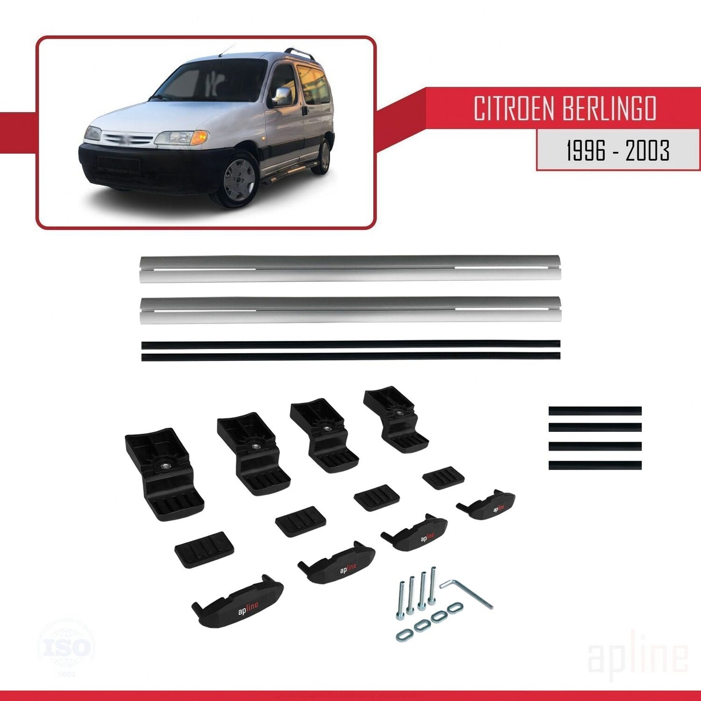 Compatible avec Citroen Berlingo (M49) 1996-2003 BASIC Model Barres de Toit Railing Porte-Bagages de Voiture Gris Aluminium 2 Barres