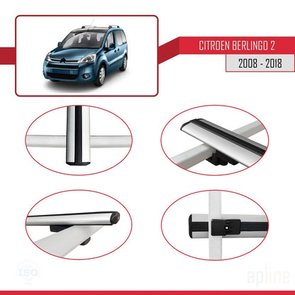 Compatible avec Citroen Berlingo 2 (B9) 2008-2018 BASIC Model Barres de Toit Railing Porte-Bagages de Voiture Gris Aluminium 3 Barres