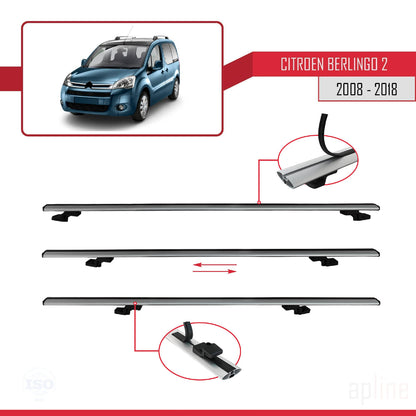 Compatible avec Citroen Berlingo 2 (B9) 2008-2018 BASIC Model Barres de Toit Railing Porte-Bagages de Voiture Gris Aluminium 4 Barres