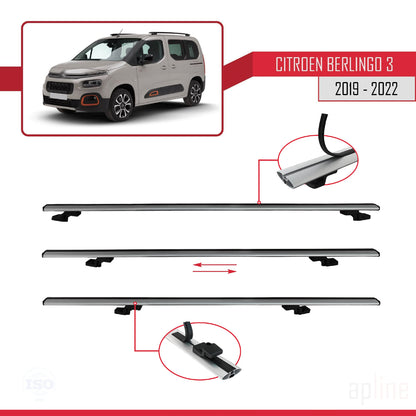 Compatible with Citroen Berlingo 3 (K9) 2019-2022 BASIC Model Car Roof Rack Cross Bar Grey Aluminium 4 Bars