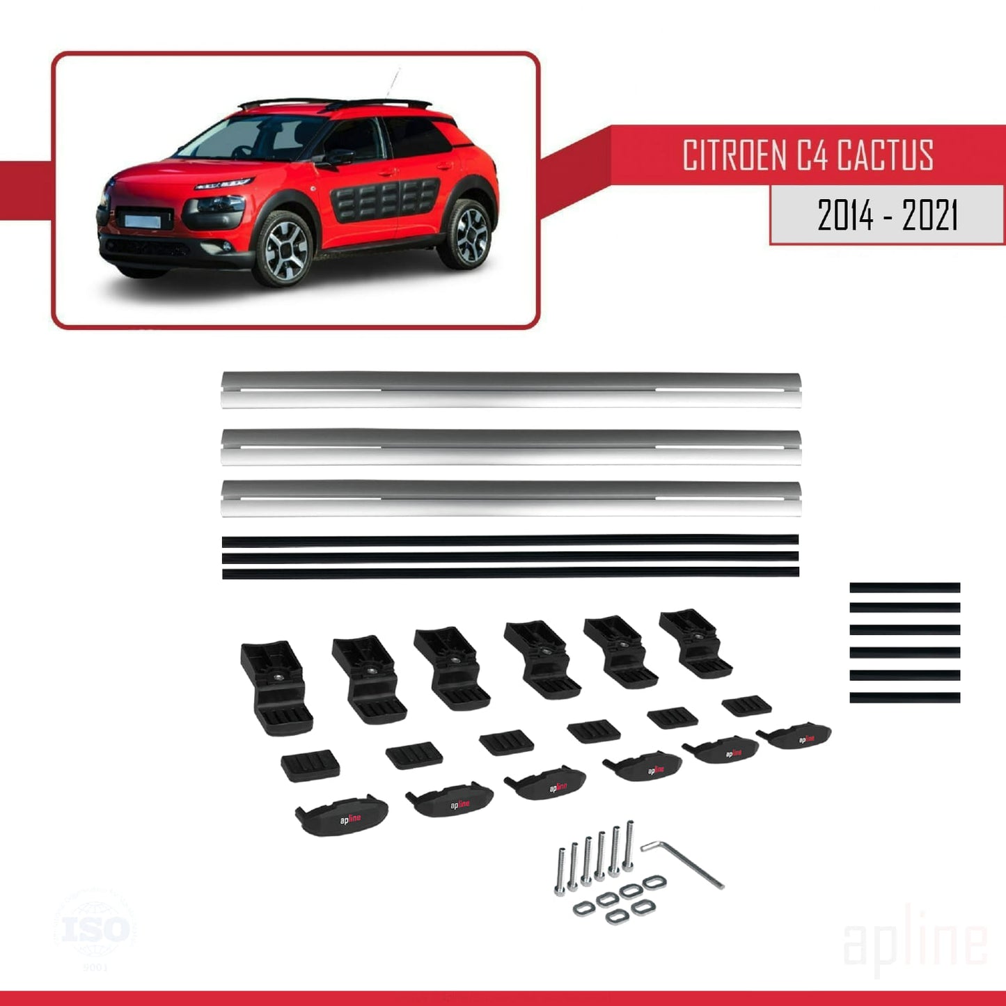 Compatible avec Citroen C4 Cactus 2014-2021 BASIC Model Barres de Toit Railing Porte-Bagages de Voiture Gris Aluminium 3 Barres