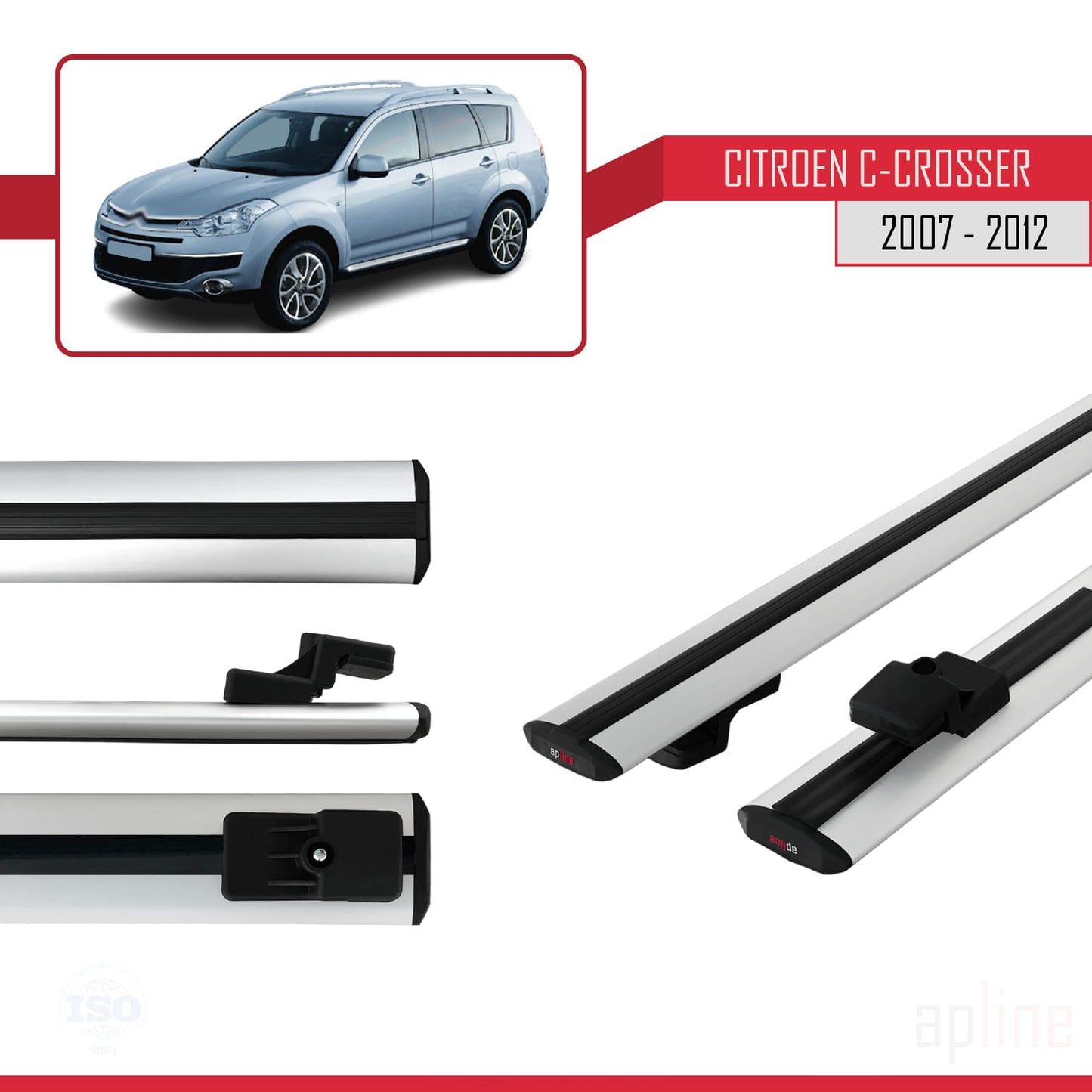 Compatible avec Citroen C-Crosser 2007-2012 BASIC Model Barres de Toit Railing Porte-Bagages de Voiture Gris Aluminium 2 Barres