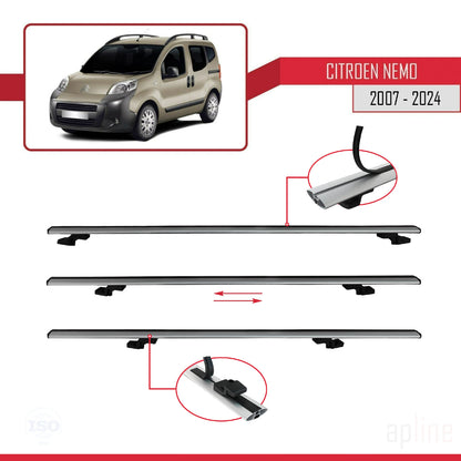 Compatible avec Citroen Nemo 3 (225) 2007-2024 BASIC Model Barres de Toit Railing Porte-Bagages de Voiture Gris Aluminium 2 Barres