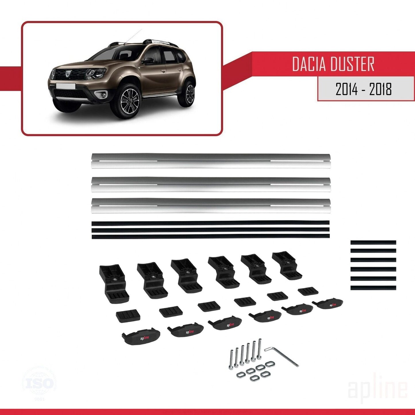 Compatible avec Dacia Duster (HS) Post-Facelift 2014-2017 BASIC Model Barres de Toit Railing Porte-Bagages de Voiture Gris Aluminium 3 Barres