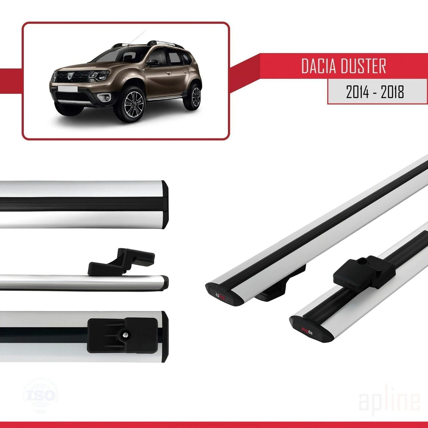 Compatible avec Dacia Duster (HS) Post-Facelift 2014-2017 BASIC Model Barres de Toit Railing Porte-Bagages de Voiture Gris Aluminium 2 Barres