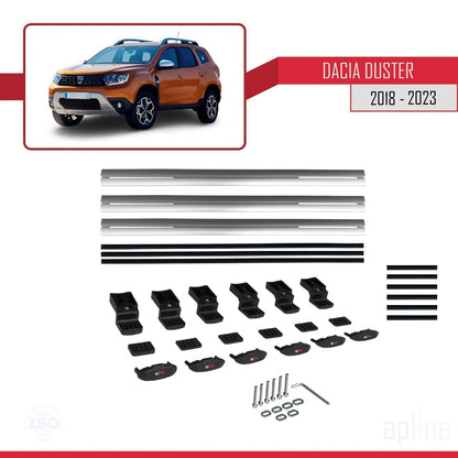 Compatible avec Dacia Duster 2 (HM) 2018-2024 BASIC Model Barres de Toit Railing Porte-Bagages de Voiture Gris Aluminium 3 Barres